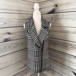 Chaps Black & White Houndstooth Asymmetric Zip Sweater Vest